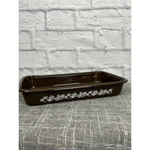Vintage Mid Century‎ Cera-Met Baking Pan Brown Enamel Mushrooms Vegetables 16x12